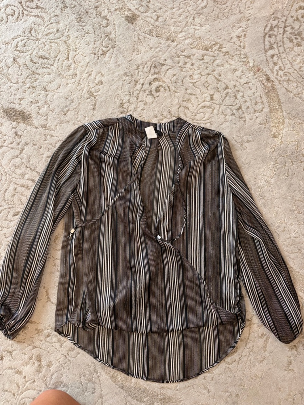 Abbeline Black and White Striped Long Sleeve Blouse